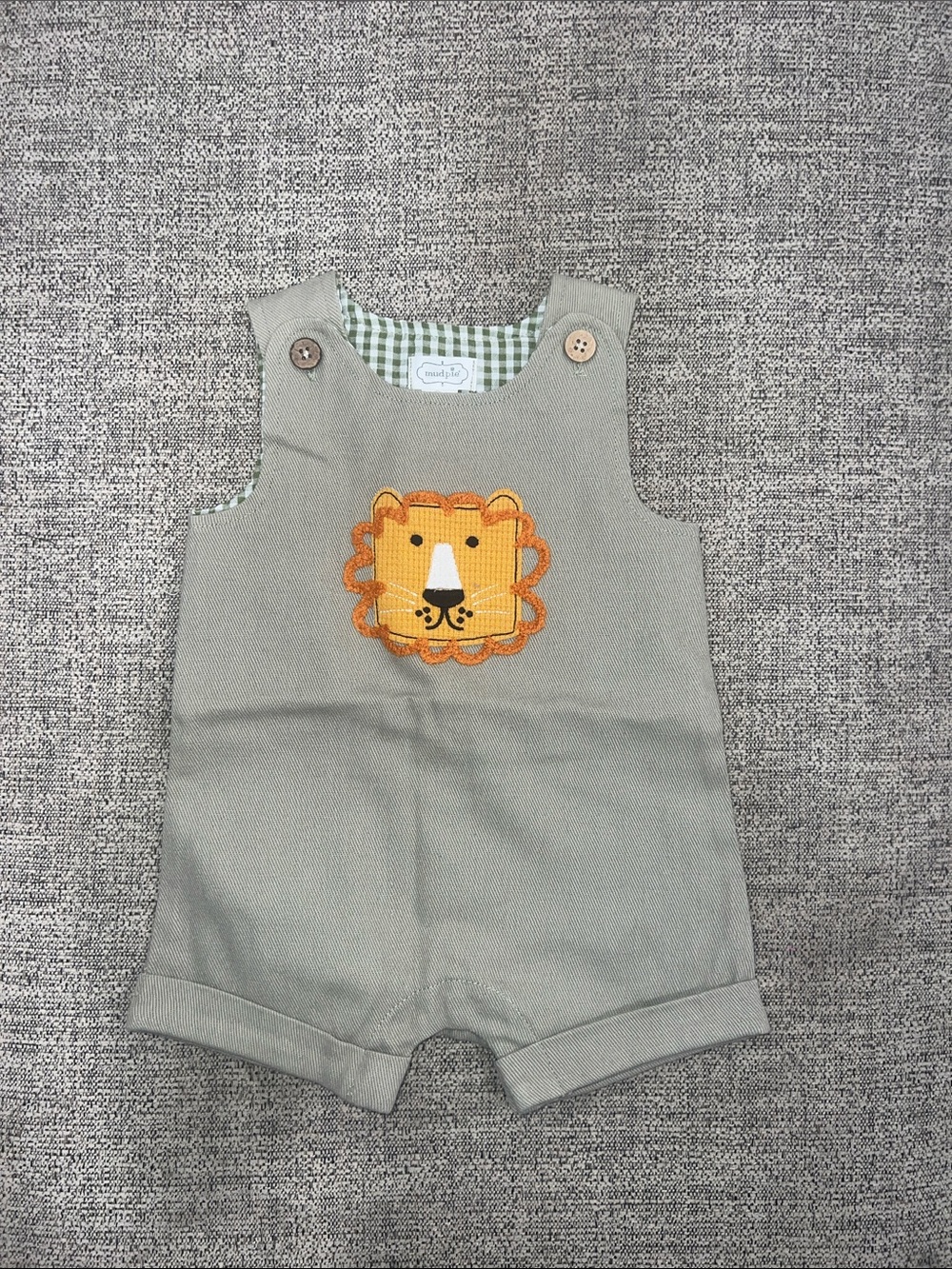 Mud Pie Boys Green Romper with Yellow Lion Applique